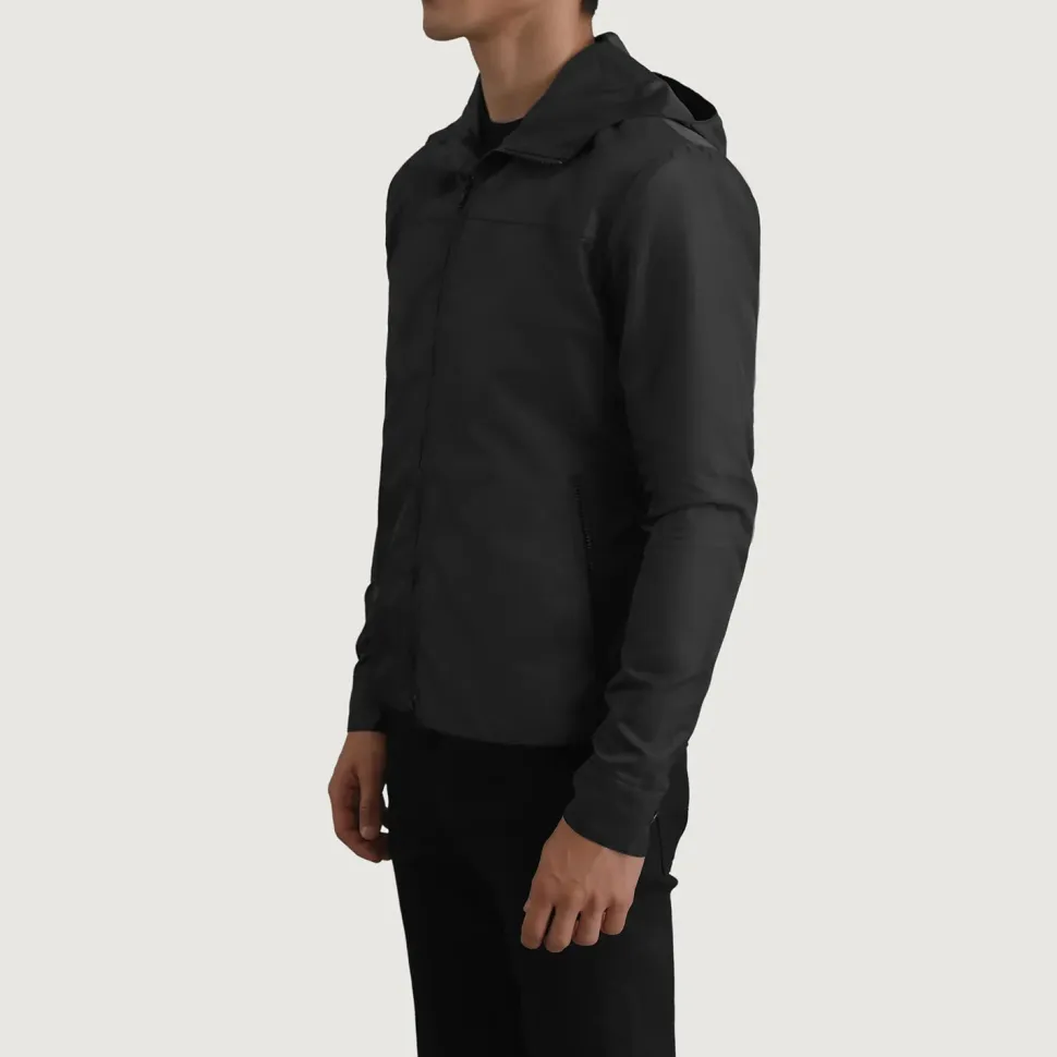 Wesley Black Hooded Windbreaker Jacket