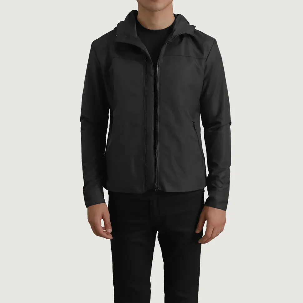 Wesley Black Hooded Windbreaker Jacket