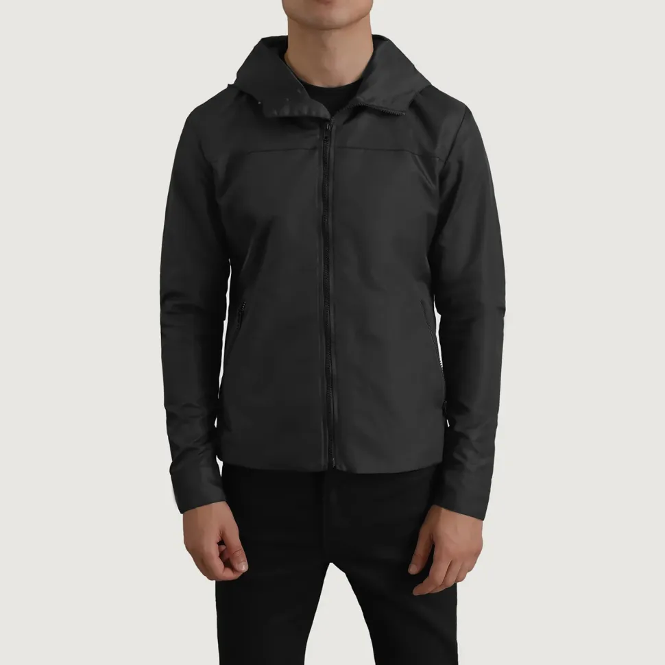 Wesley Black Hooded Windbreaker Jacket
