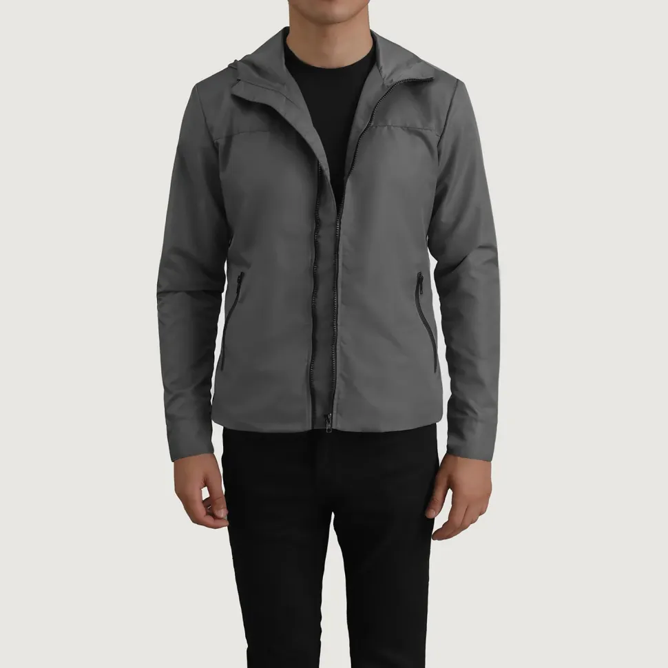 Wesley Grey Hooded Windbreaker Jacket