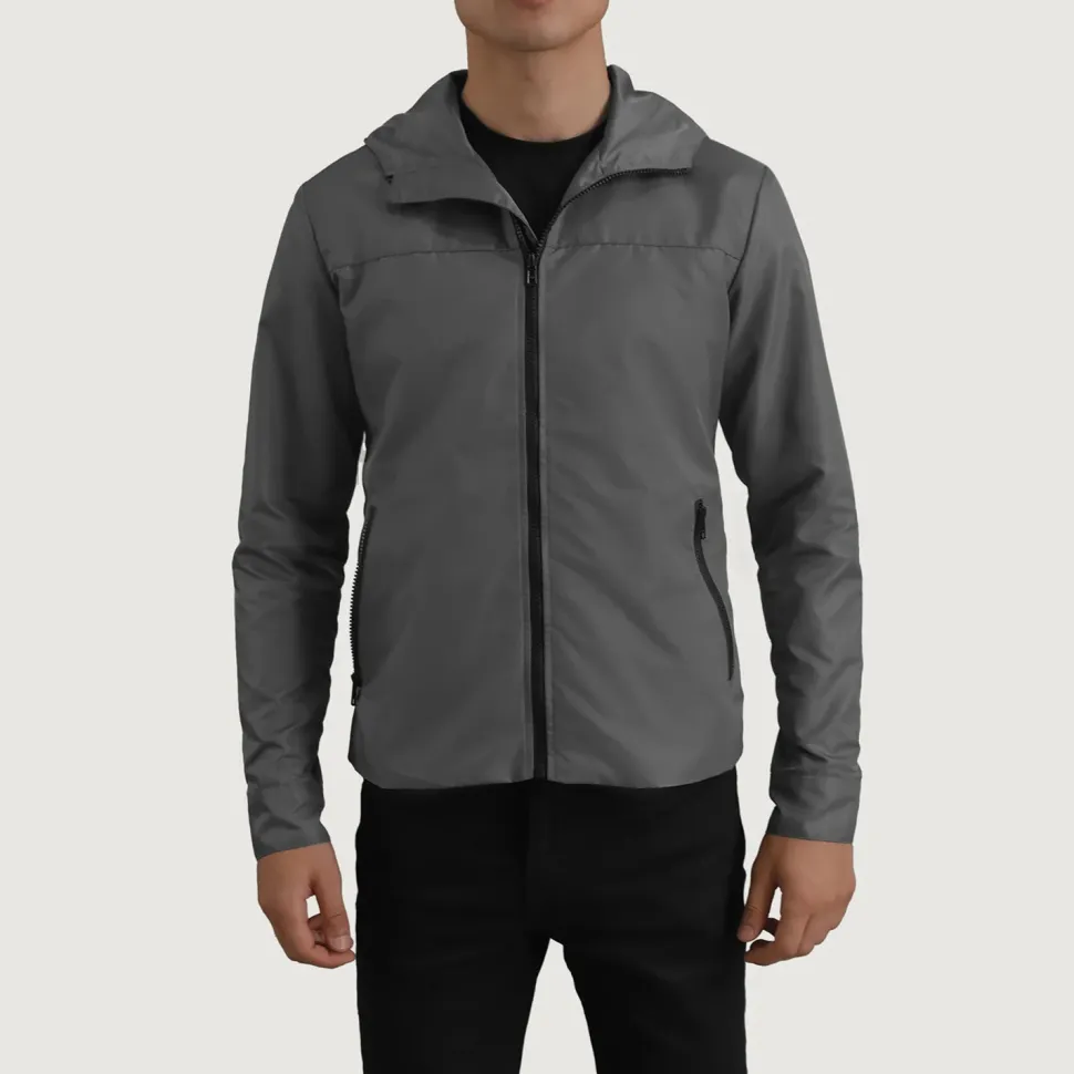 Wesley Grey Hooded Windbreaker Jacket