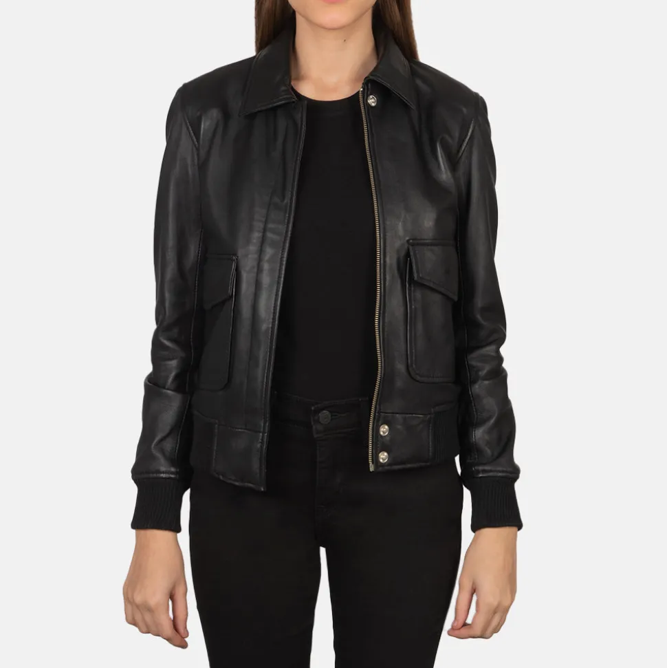 Westa A-2 Black Leather Bomber Jacket