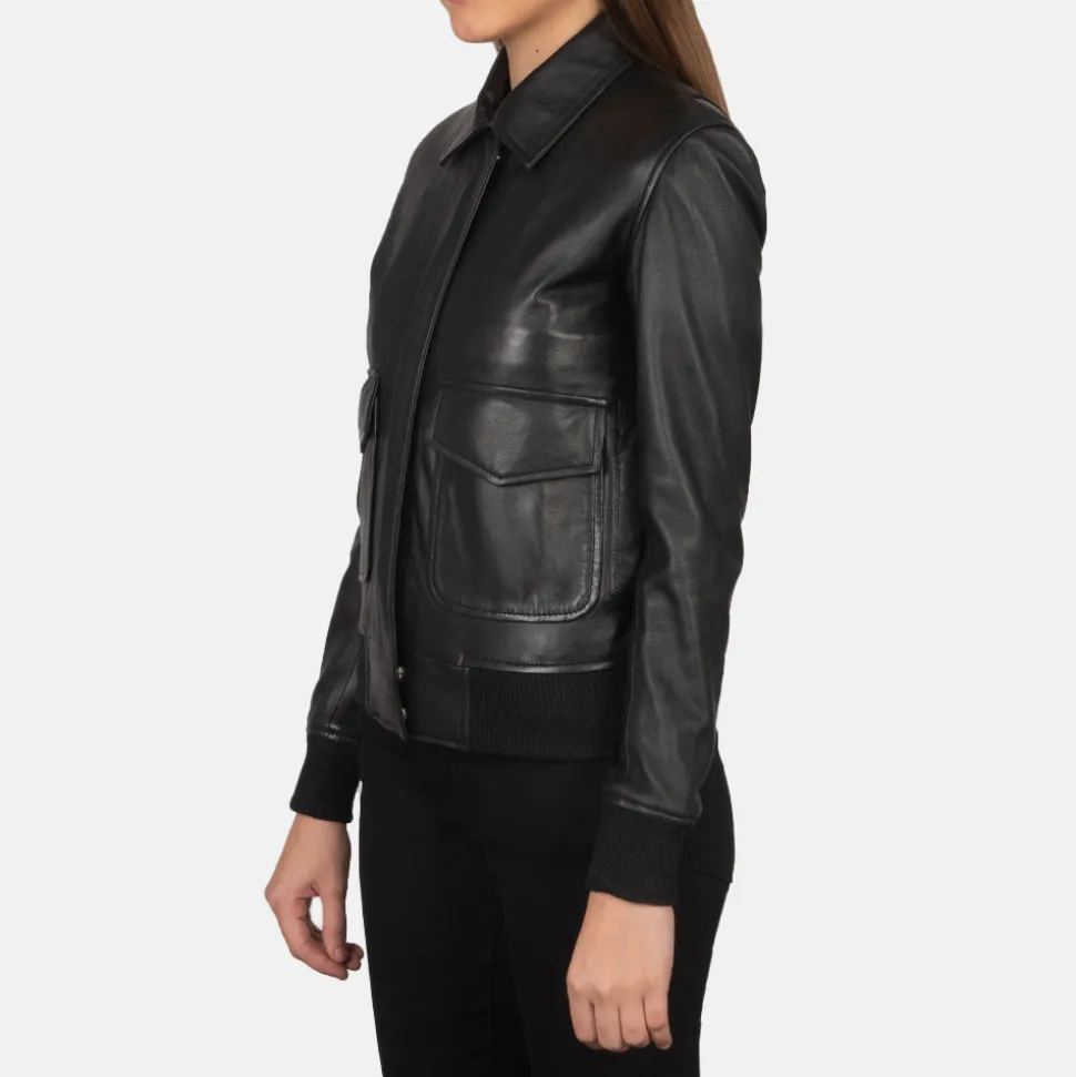 Westa A-2 Black Leather Bomber Jacket