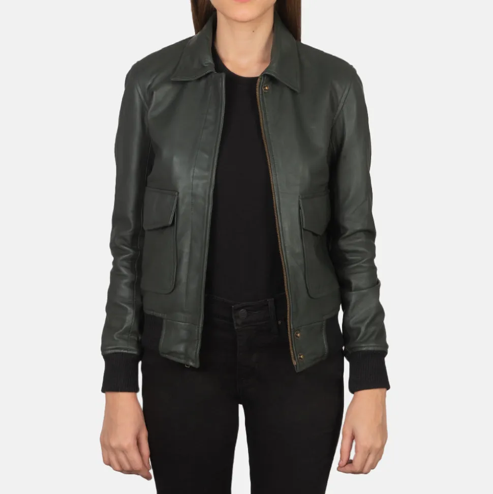 Westa A-2 Green Leather Bomber Jacket