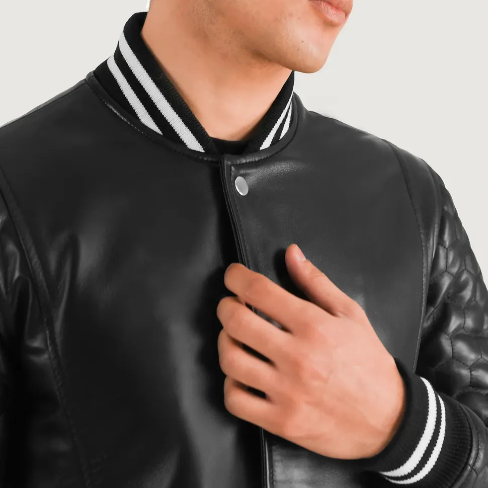 Wilde Black Leather Varsity Coat