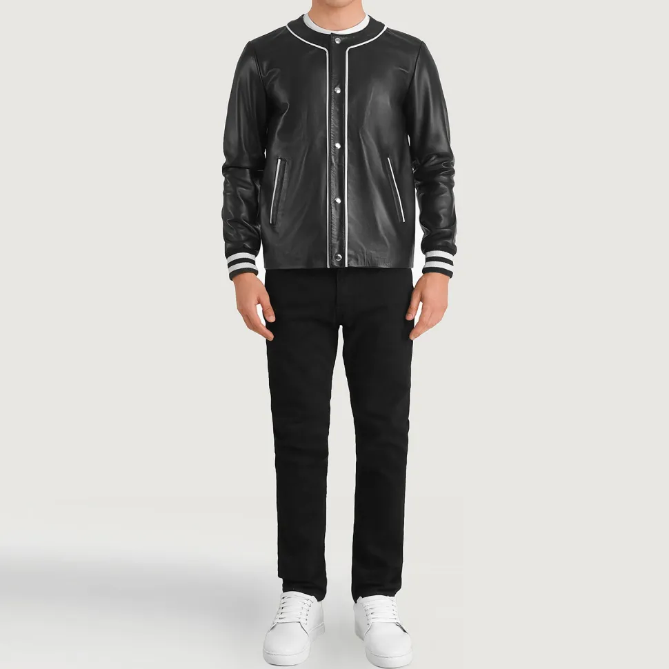 Willis Black Leather Varsity Jacket