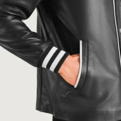 Willis Black Leather Varsity Jacket