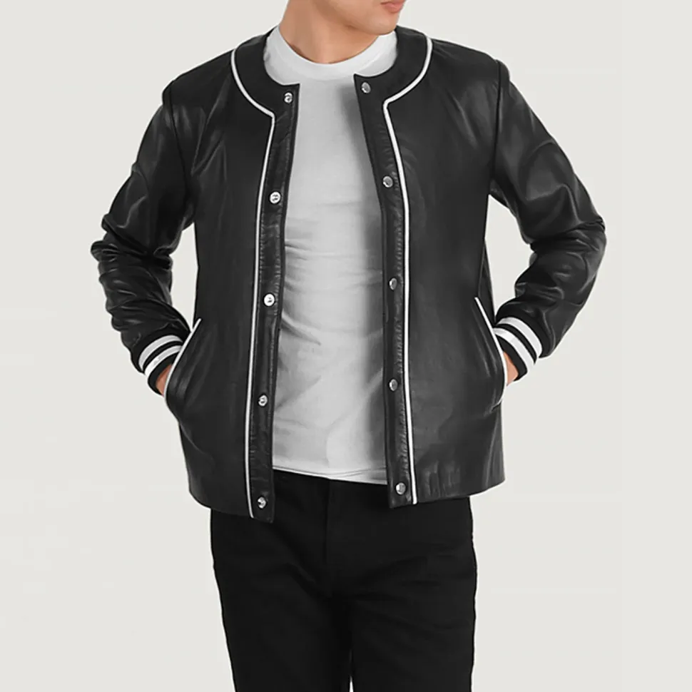 Willis Black Leather Varsity Jacket