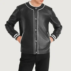Willis Black Leather Varsity Jacket