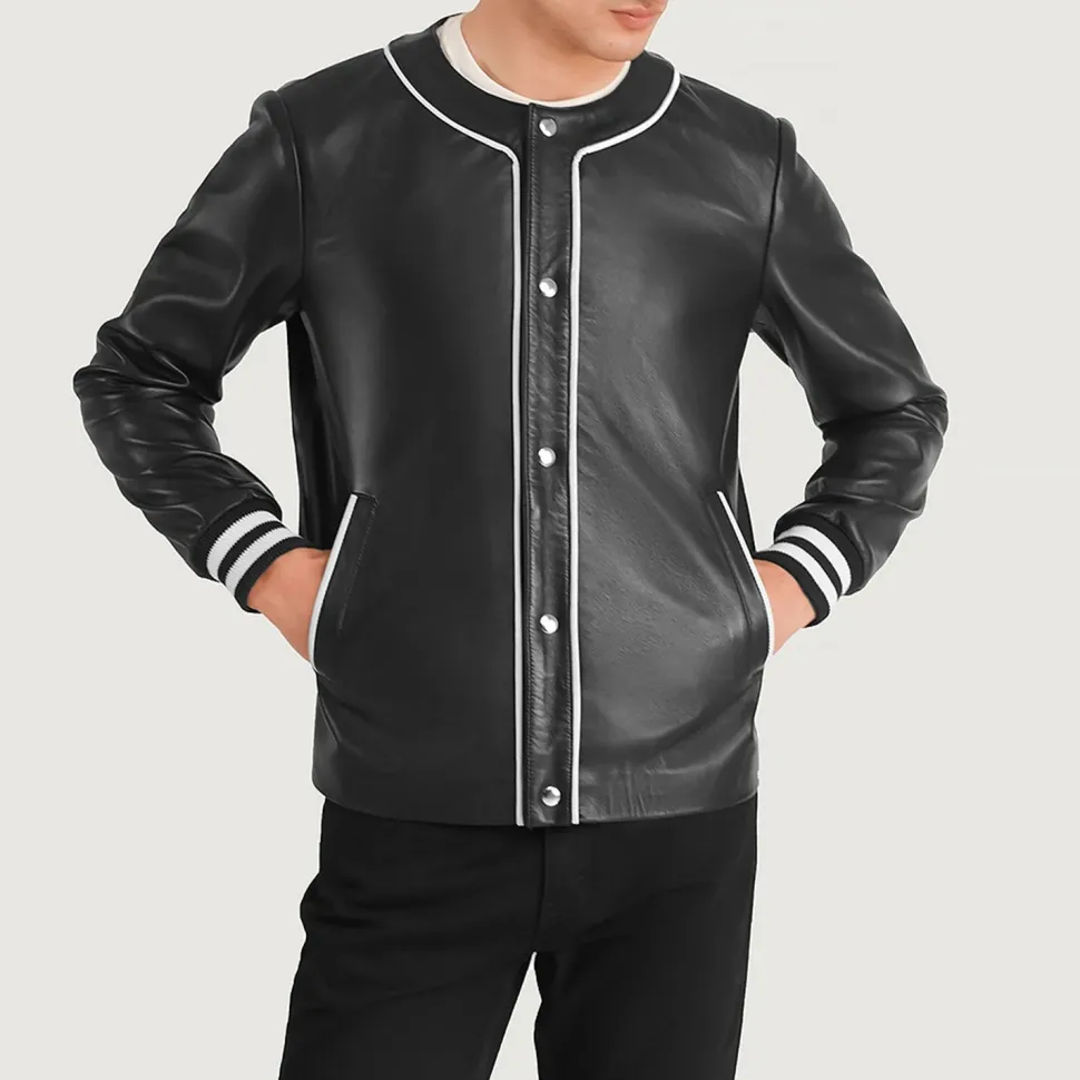 Willis Black Leather Varsity Jacket