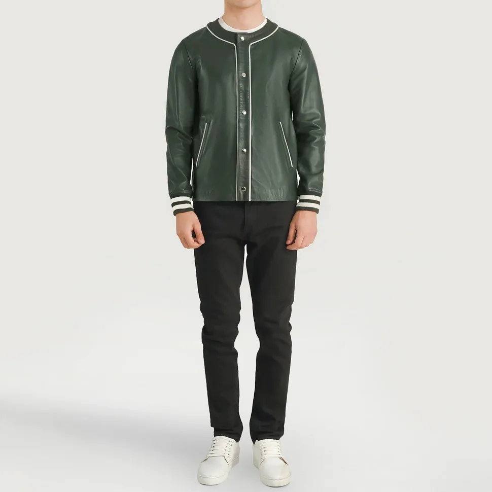 Willis Green Leather Varsity Jacket