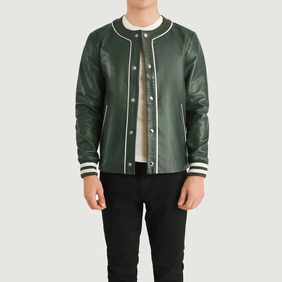 Willis Green Leather Varsity Jacket