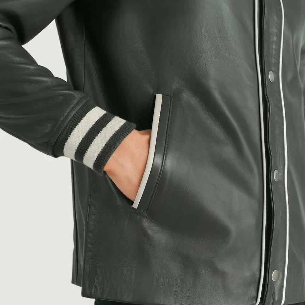 Willis Green Leather Varsity Jacket