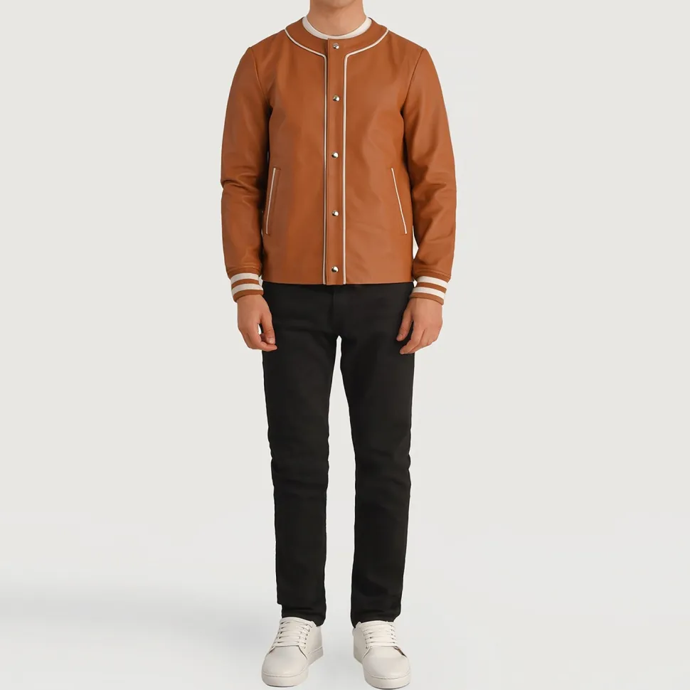Willis Tan Brown Leather Varsity Jacket