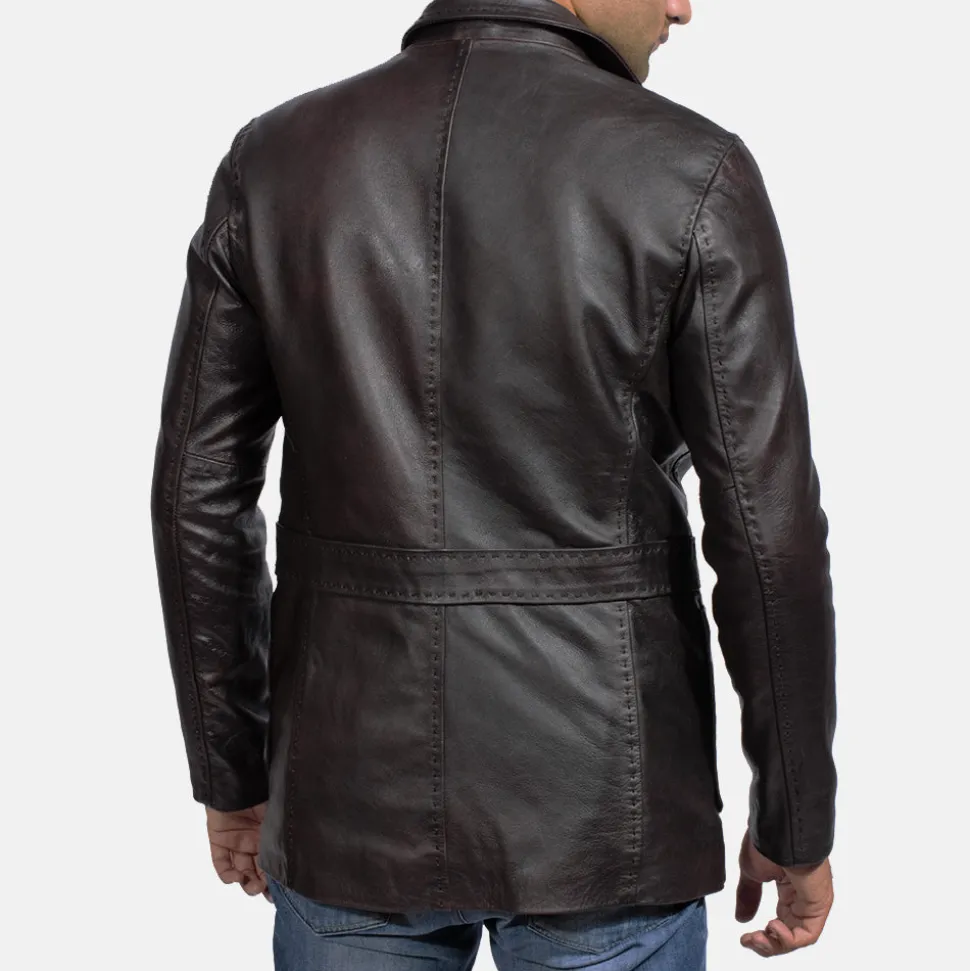 Wine Black Leather Blazer