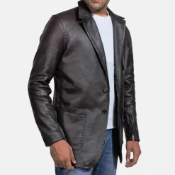 Wine Black Leather Blazer