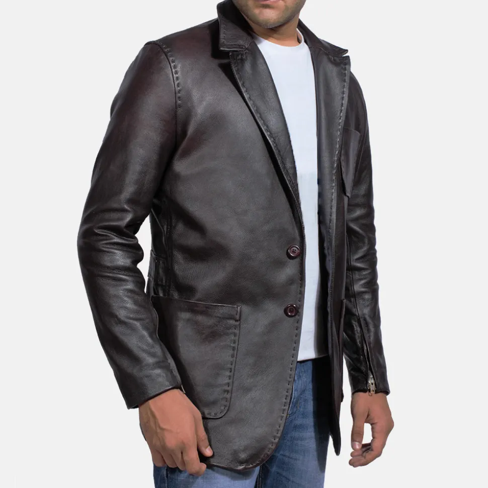 Wine Black Leather Blazer