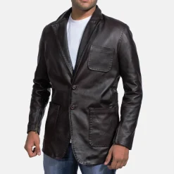 Wine Black Leather Blazer