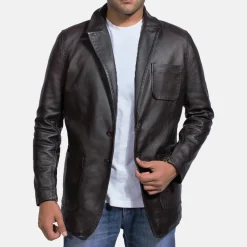 Wine Black Leather Blazer