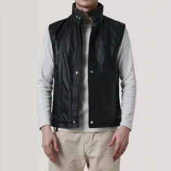 Zane Black Leather Vest