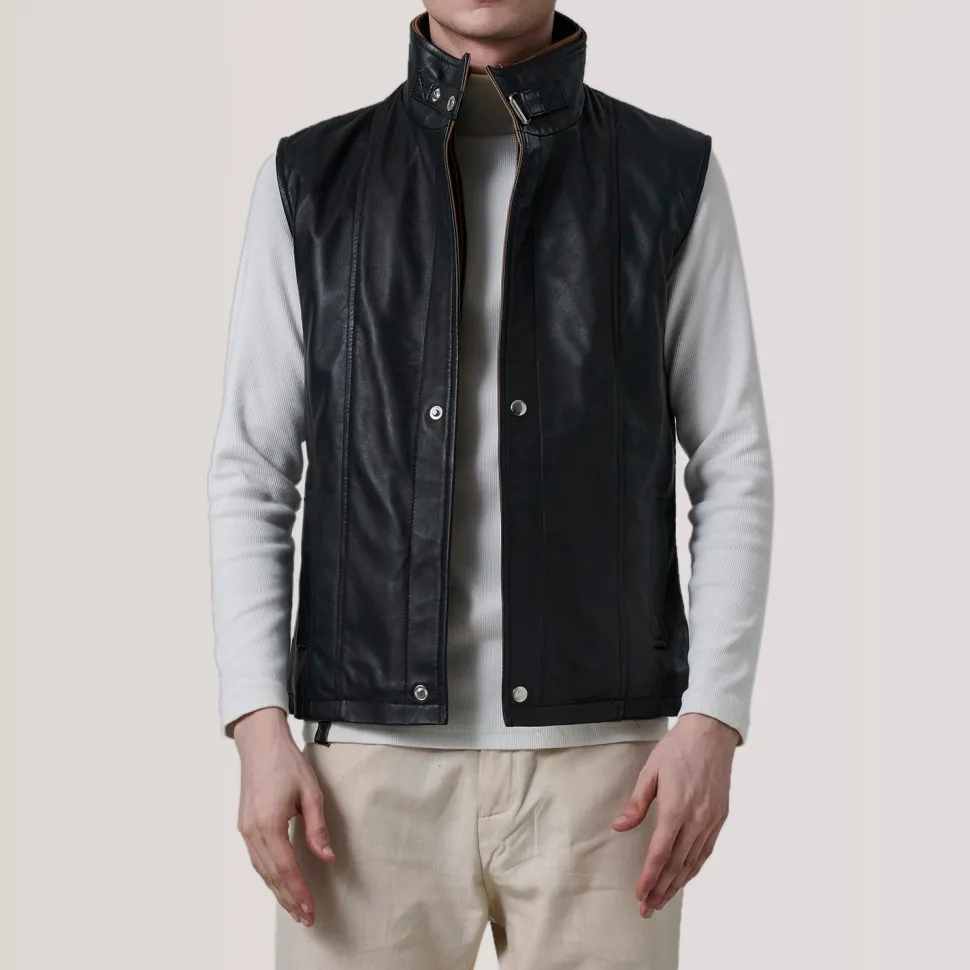 Zane Black Leather Vest