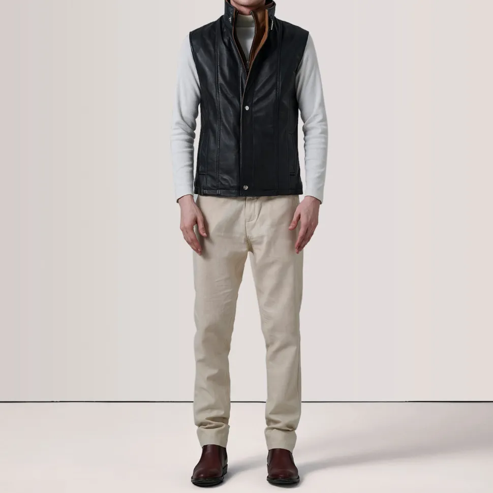 Zane Black Leather Vest