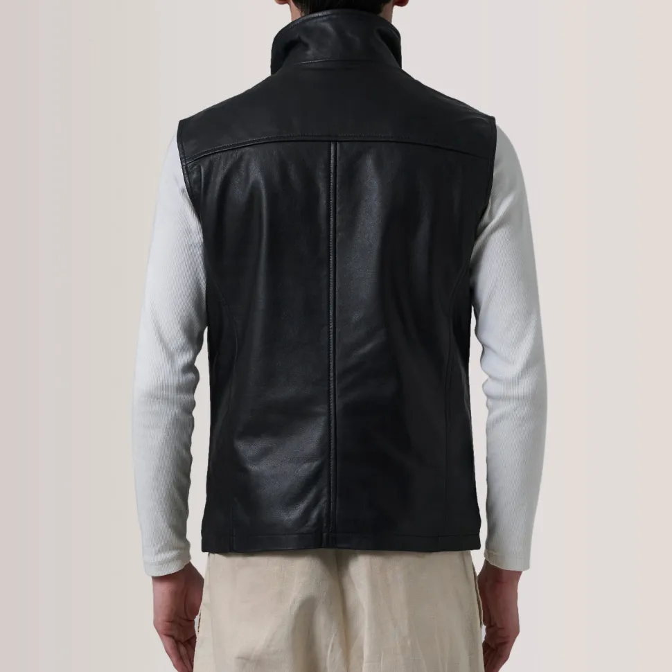 Zane Black Leather Vest