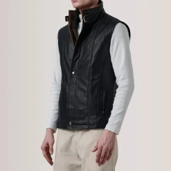 Zane Black Leather Vest