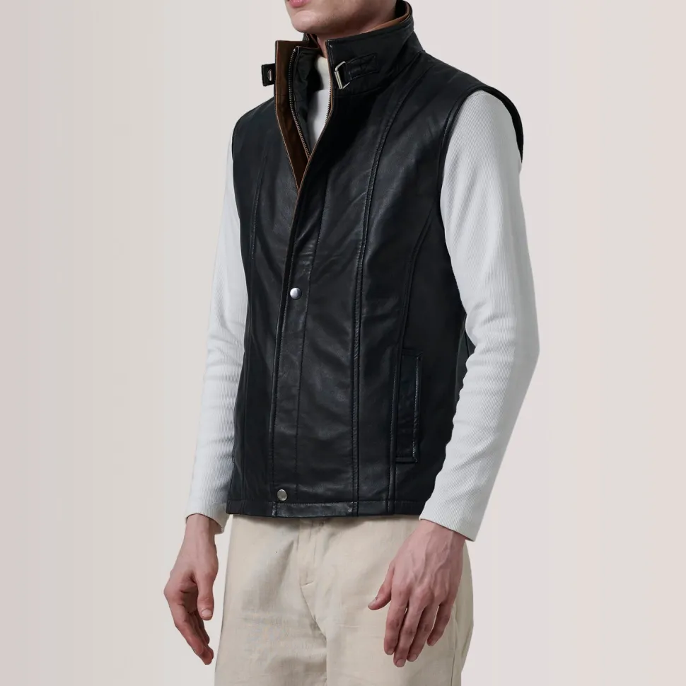 Zane Black Leather Vest