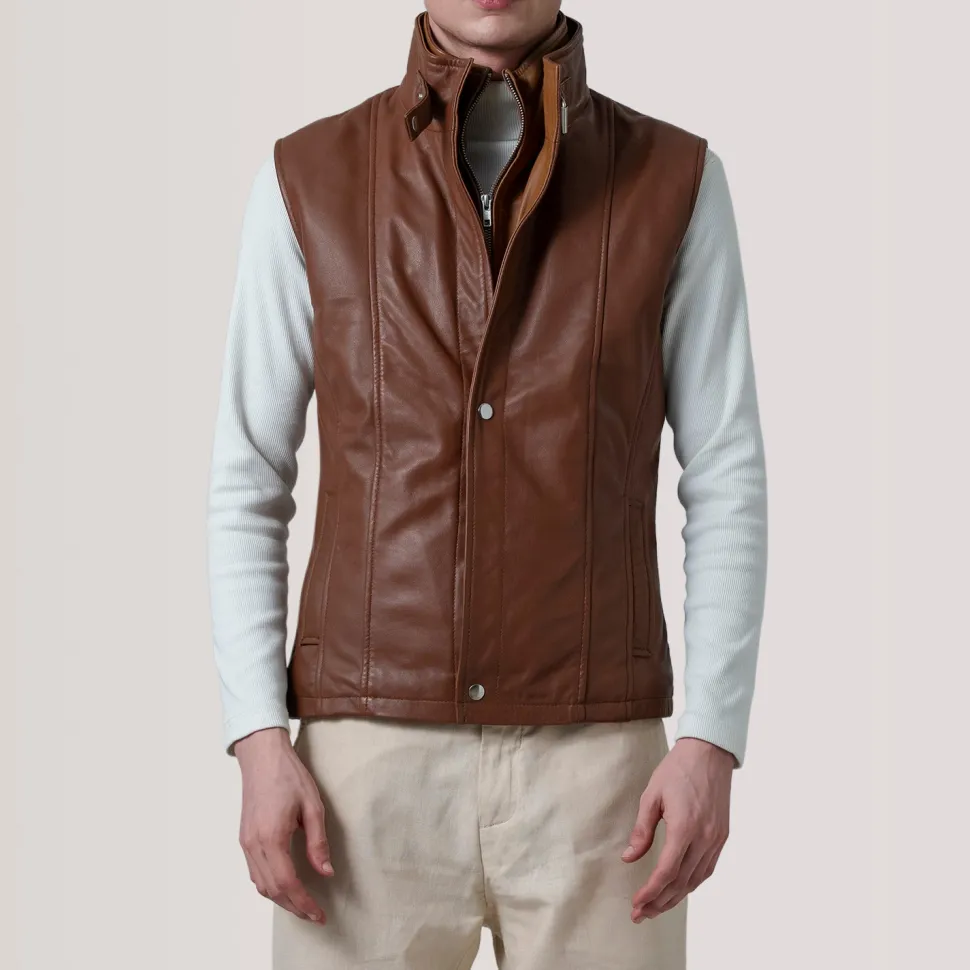 Zane Waxed Brown Leather Vest