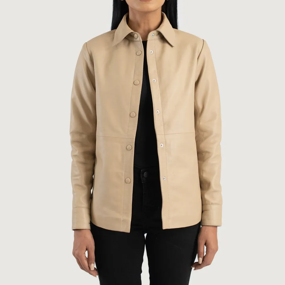 Zenith Beige Leather Shirt Jacket