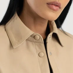 Zenith Beige Leather Shirt Jacket