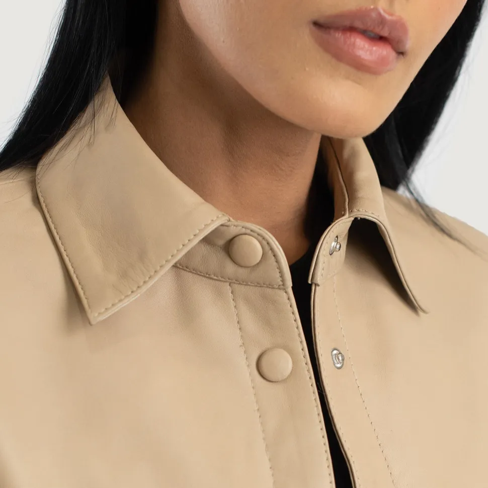 Zenith Beige Leather Shirt Jacket