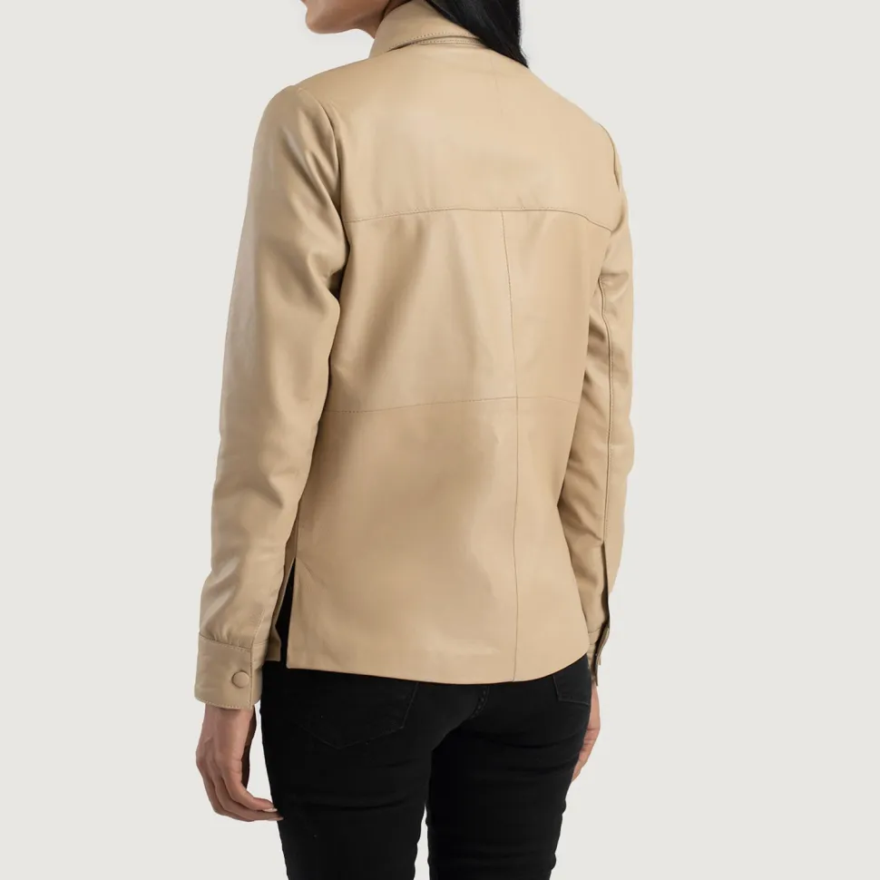 Zenith Beige Leather Shirt Jacket