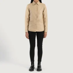 Zenith Beige Leather Shirt Jacket