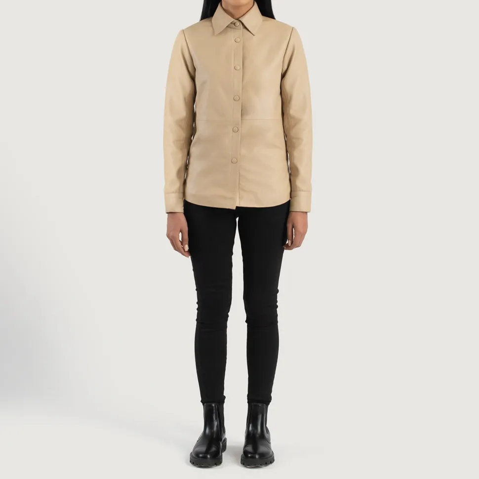 Zenith Beige Leather Shirt Jacket
