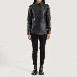 Zenith Black Leather Shirt Jacket