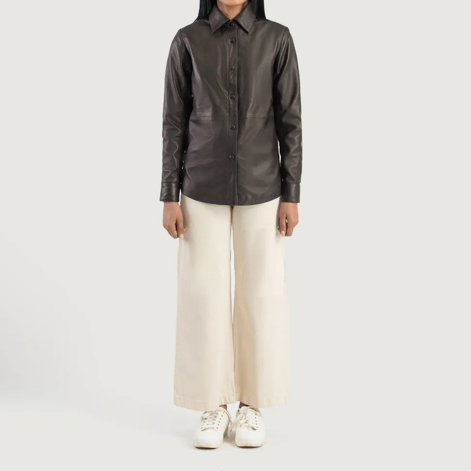 Zenith Brown Leather Shirt Jacket