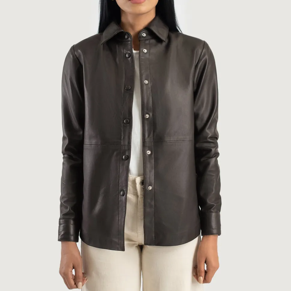 Zenith Brown Leather Shirt Jacket