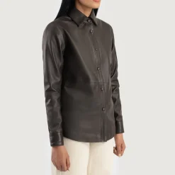 Zenith Brown Leather Shirt Jacket