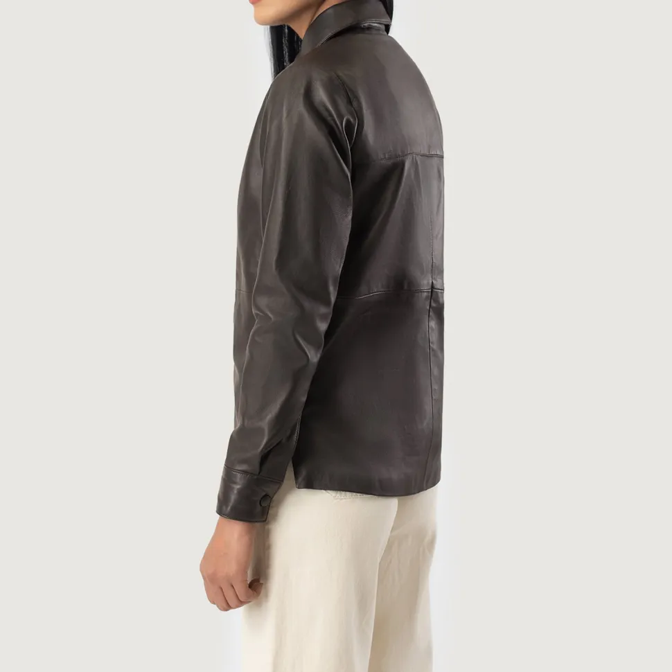 Zenith Brown Leather Shirt Jacket