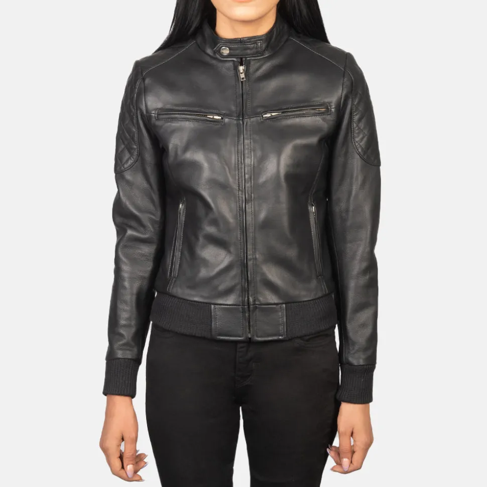 Zenna Black Leather Bomber Jacket