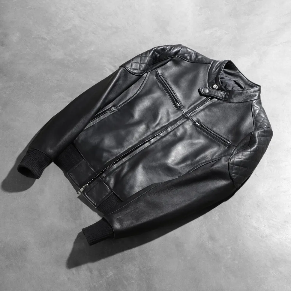 Zenna Black Leather Bomber Jacket