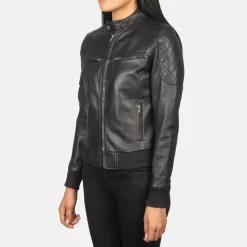 Zenna Black Leather Bomber Jacket
