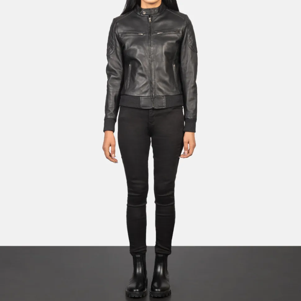 Zenna Black Leather Bomber Jacket