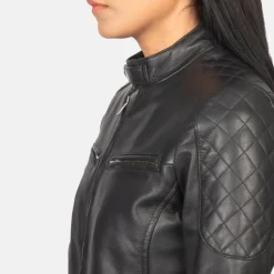 Zenna Black Leather Bomber Jacket