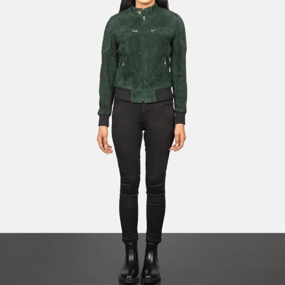 Zenna Green Suede Bomber Jacket