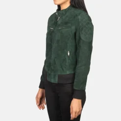 Zenna Green Suede Bomber Jacket