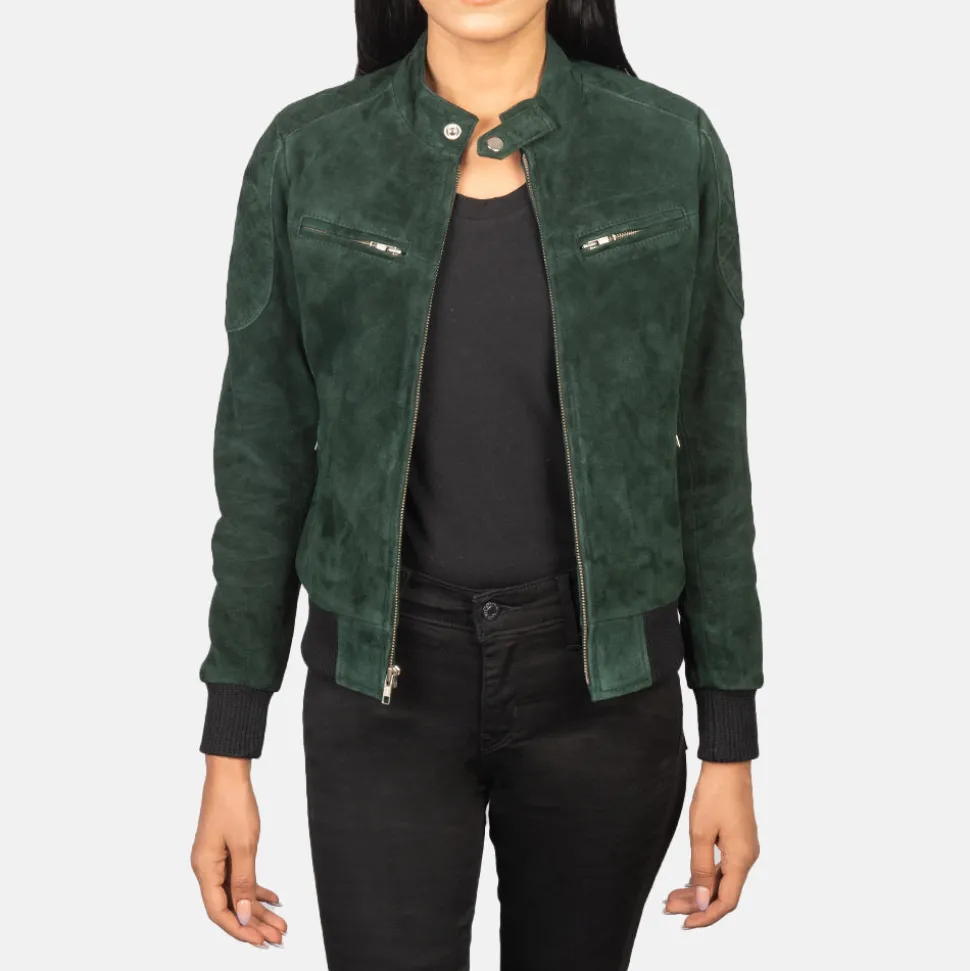 Zenna Green Suede Bomber Jacket