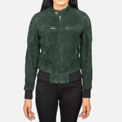 Zenna Green Suede Bomber Jacket